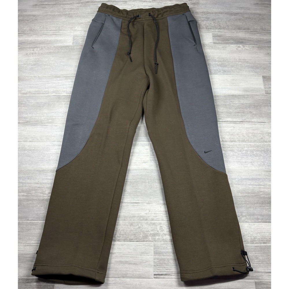 NIKE TECH MEN'S MEDIUM COLOR-BLOCK OPEN-HEM FLEECE PANTS DARK HAZEL IF1323-212